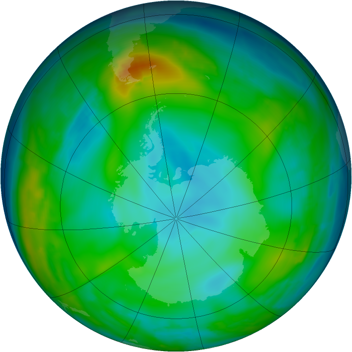 Antarctic ozone map for 22 June 2009